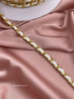 Тесьма цепь золотая с кожаной белой вставкой