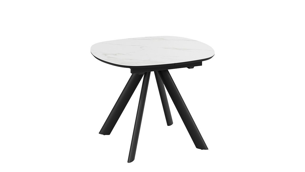 Стол кухонный обеденный раздвижной Черный муар/Керамика матовая серый мрамор 100(135)х90х76 см