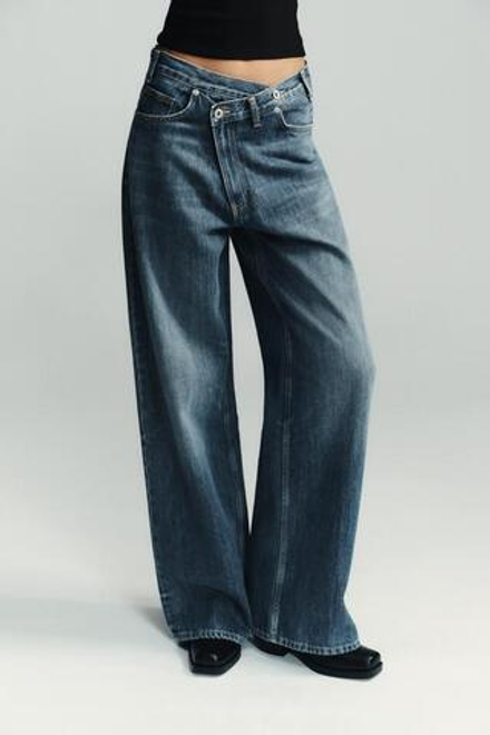 ZARA ДЖИНСЫ TRF WIDE LEG С ПЕРЕКРЕСТНОЙ ТАЛИЕЙ И ВЫСОКОЙ ПОСАДКОЙ, СЕРО-СИНИЙ