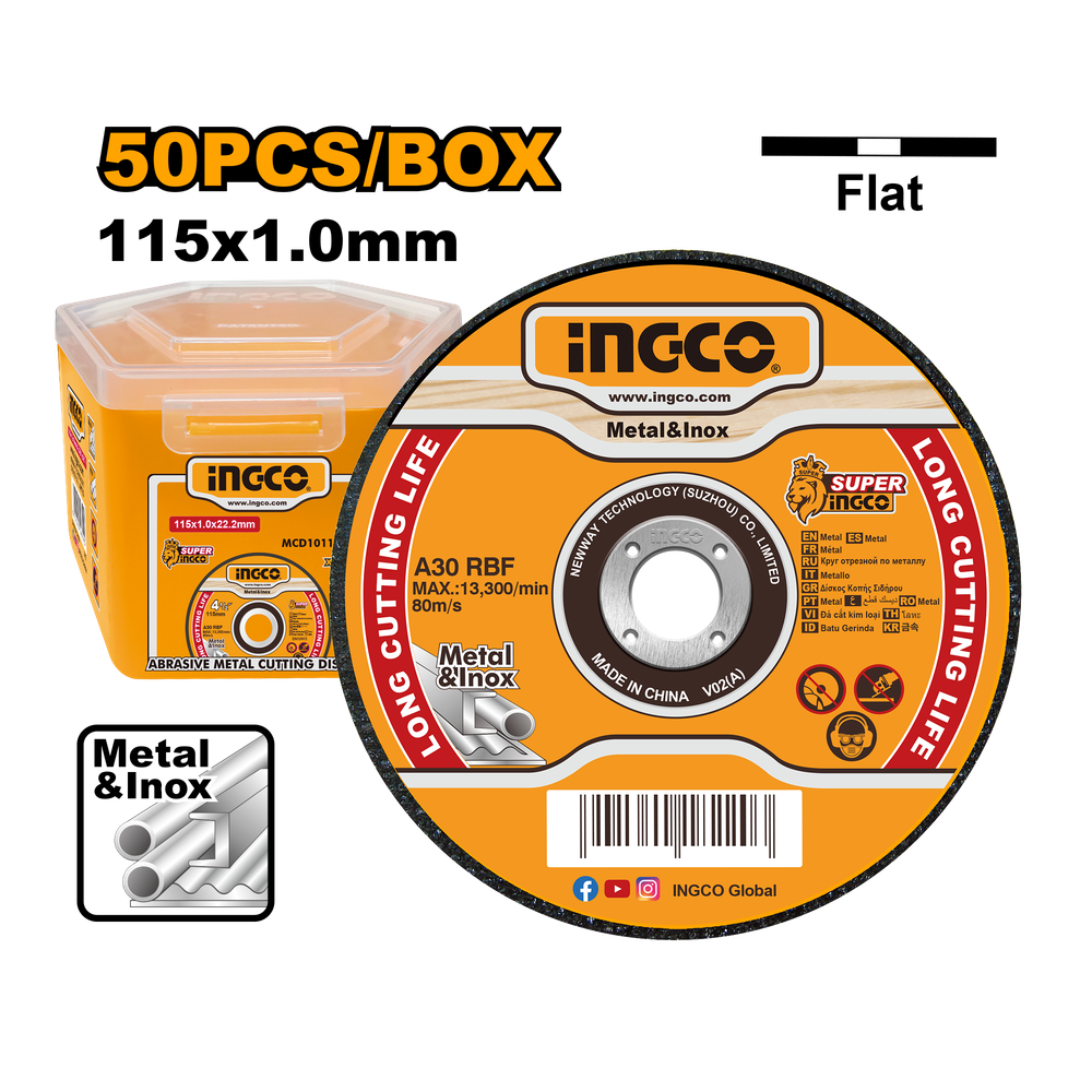 Круг отрезной по металлу INGCO MCD1011550 115х1,0х22,2 мм 50шт. Metal/Inox