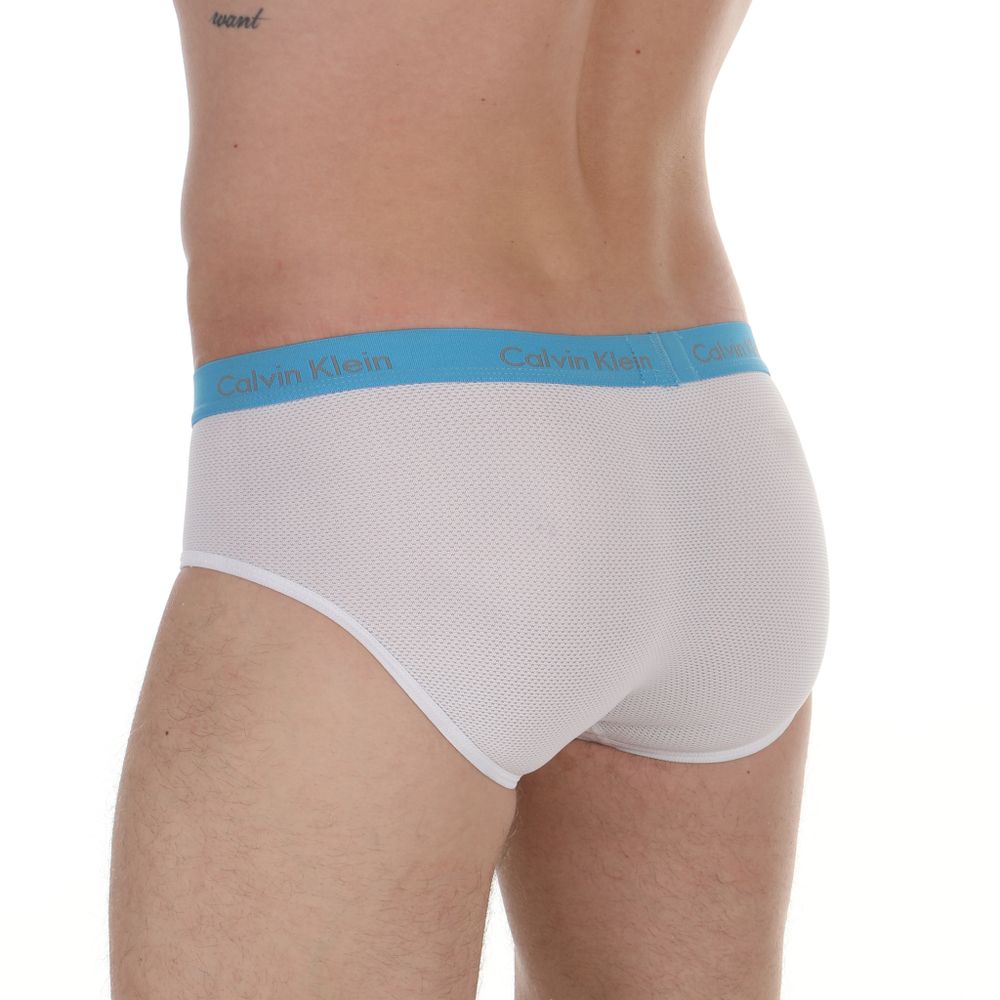 Мужские трусы брифы белые с голубой резинкой Calvin Klein