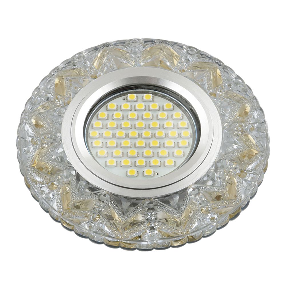 DLS-L146 GU5.3 GLASSY/GOLD Светильник декоративный встраиваемый, серия Luciole. Без лампы, цоколь GU5.3. Доп. светодиодная подсветка 3Вт. Стекло. Зерк