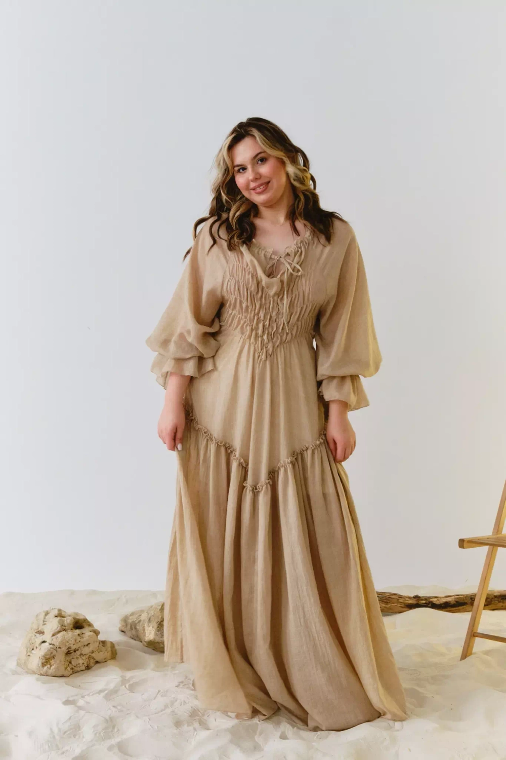 Туника макси бежевая