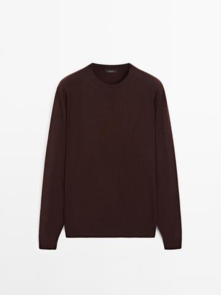 Massimo Dutti Свитер из смесовой шерсти с круглым вырезом, бордо