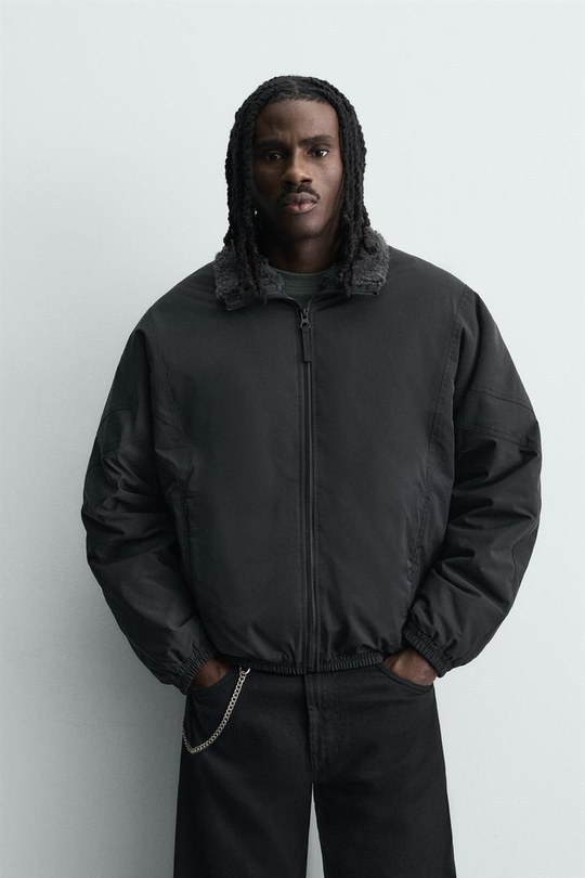 ZARA КОМБИНИРОВАННАЯ КУРТКА ИЗ ВЫСОКОТЕХНОЛОГИЧНОЙ ТКАНИ, ЧЕРНЫЙ