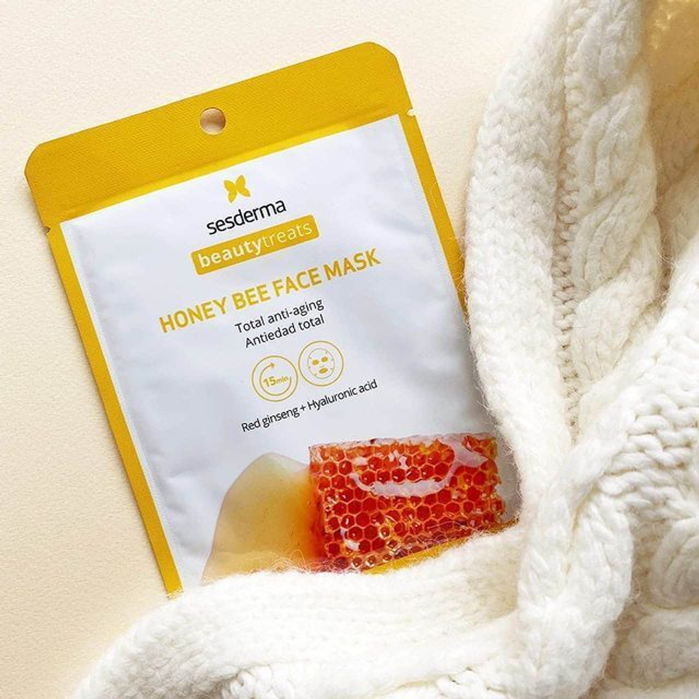 Sesderma BEAUTYTREATS Honey Bee Face Mask - Антивозрастная тканевая маска для лица с экстрактом красного женьшеня и пчелиным ядом