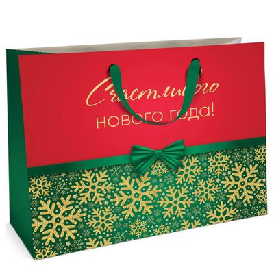 Пакет бумажный подарочный новогодний, тиснение фольгой, 32x26x12см (Академия Групп)