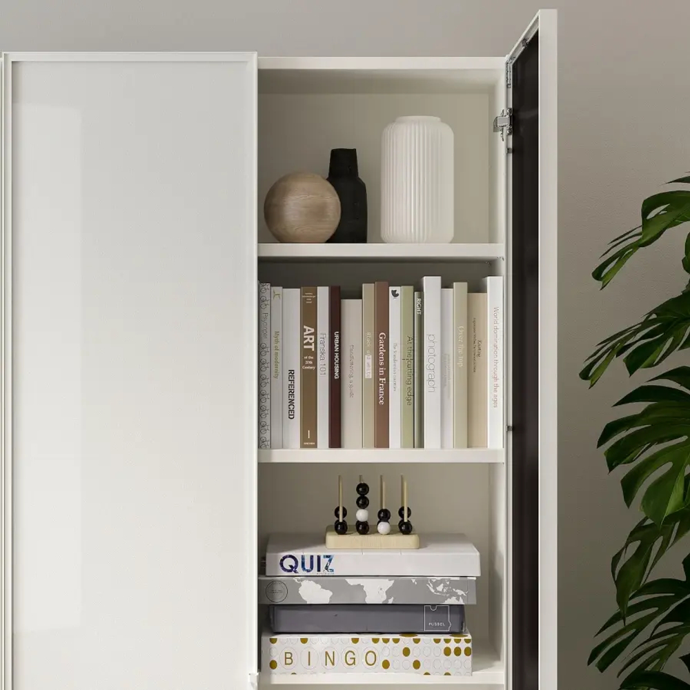 Книжный шкаф со стеклянной дверью - BILLY/HÖGBO IKEA/ БИЛЛИ/ХОГБО ИКЕА, 30х80х202 см, белый