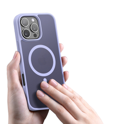 Прозрачный матовый чехол с рамками фиолетового цвета (Light Purple) и с MagSafe от Dux Ducis для iPhone 16 Pro Max, серия Yind Series Case