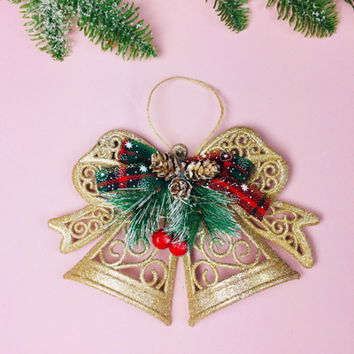 Украшение новогоднее «Колокольчики с красным бантом» 20*15 см, Золото