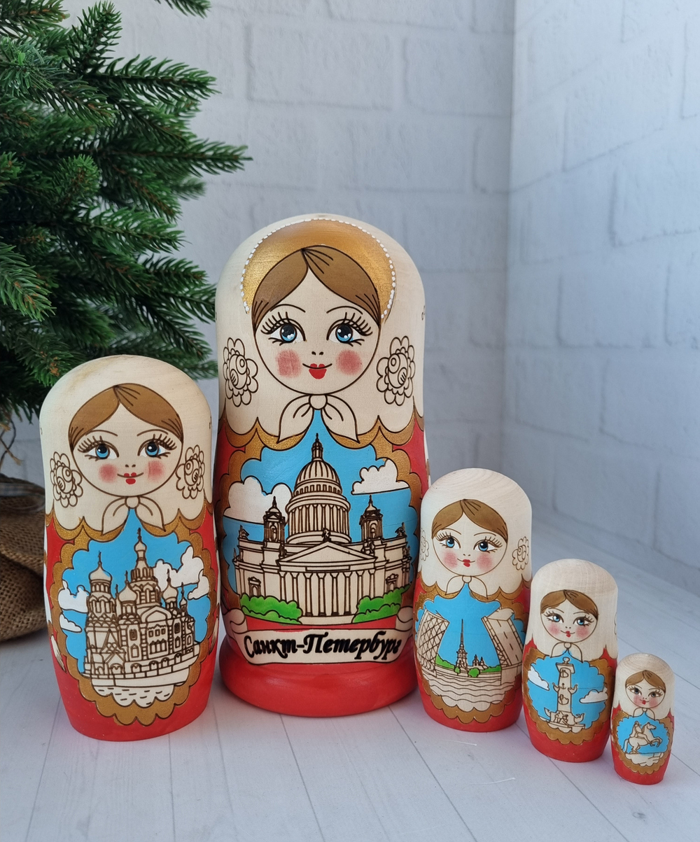 Матрешка Санкт-Петербург жжёнка 5 мест 18см