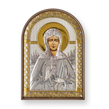 Матрона, икона серебряная, пластик коричневый 80х115