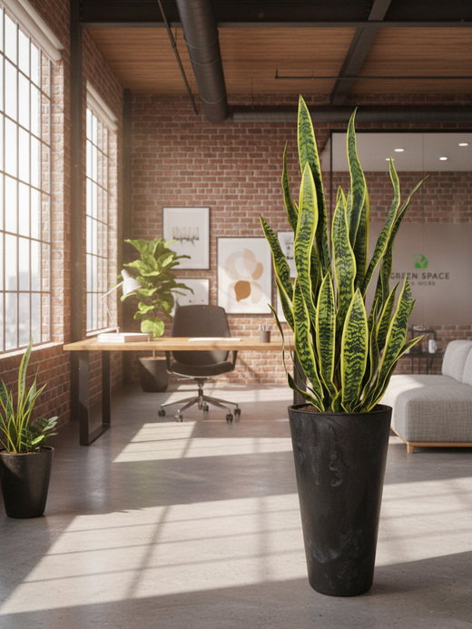 Сансевиерия в высоком черном кашпо