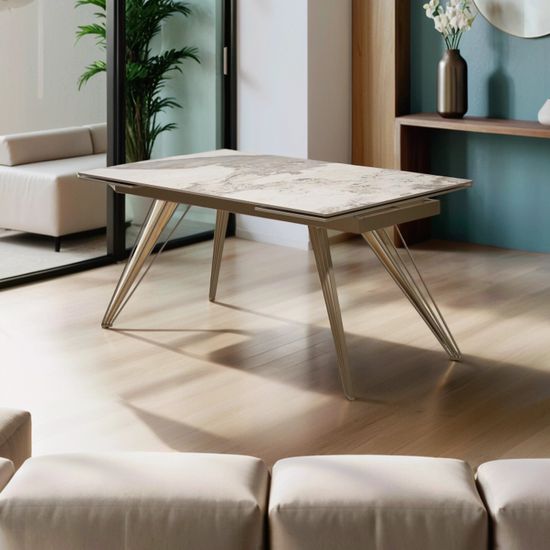 Стол ACERRA NEW 160 GLOSS LUXURY PANDORA SOLID CERAMIC/ каркас цвета шампань