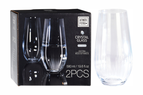 SR4000070 Стакан для воды 580мл прозр. с полосками набор 2 шт.