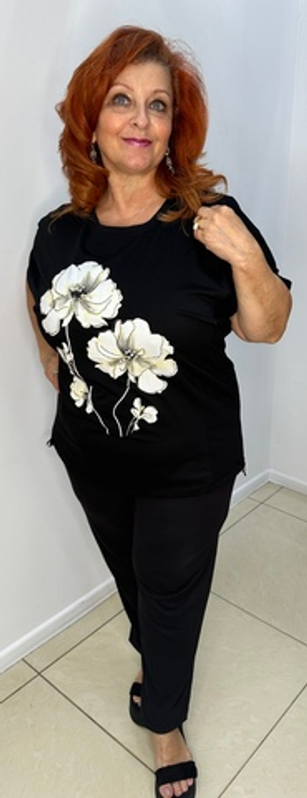 Черный блузон-футболка с цветочным принтом