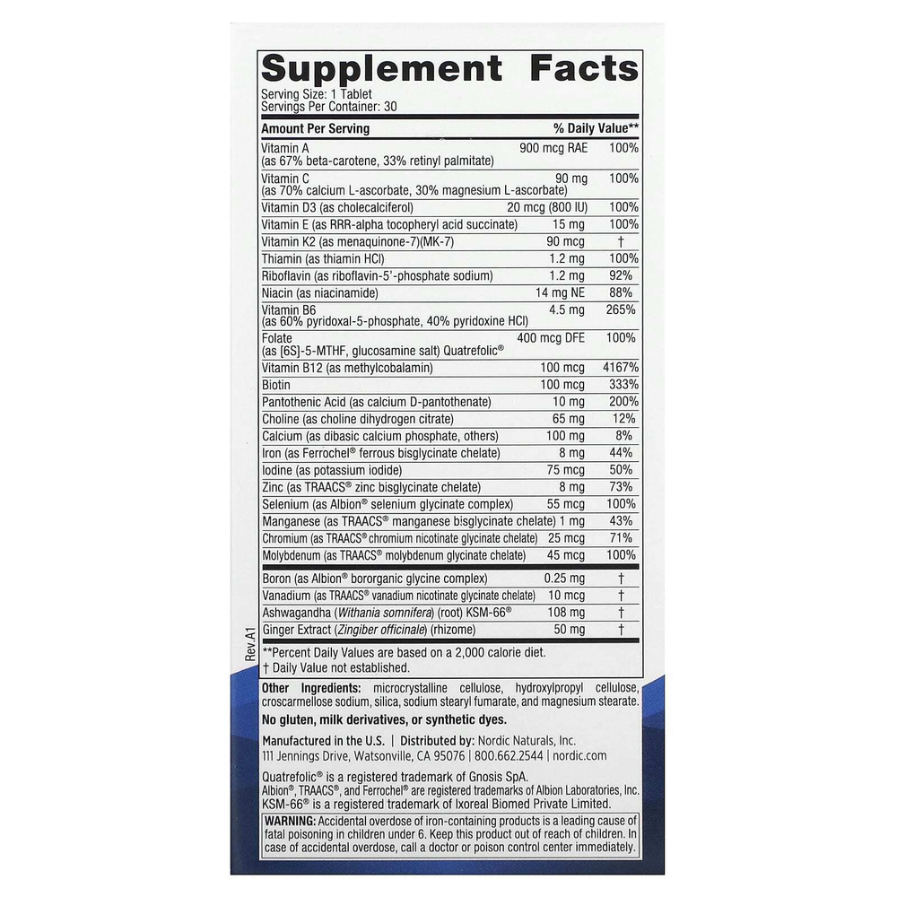 Nordic Naturals, Мультивитамины для женщин, 1 раз в день, 30 таблеток