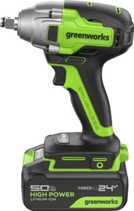 Гайковерт аккумуляторный GREENWORKS GD24IW400 ударный, 24V, АКБ 5Ач и ЗУ 3802907CUG