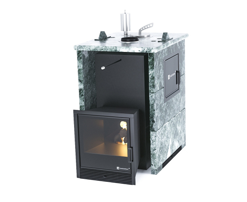 Печь Анапа М2 в трехстороннем кожухе Змеевик Aisi 430 дрова боковой вход в каменку с тыла