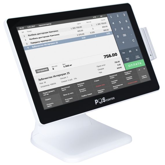 Сенсорный моноблок POScenter Atlas (15.6&quot;, PCAP, AG-J4125, RAM 8Gb, SSD M2 SATA 128Gb, MSR) стенд NS, БЕЛЫЙ, Windows 10 IoT Embb