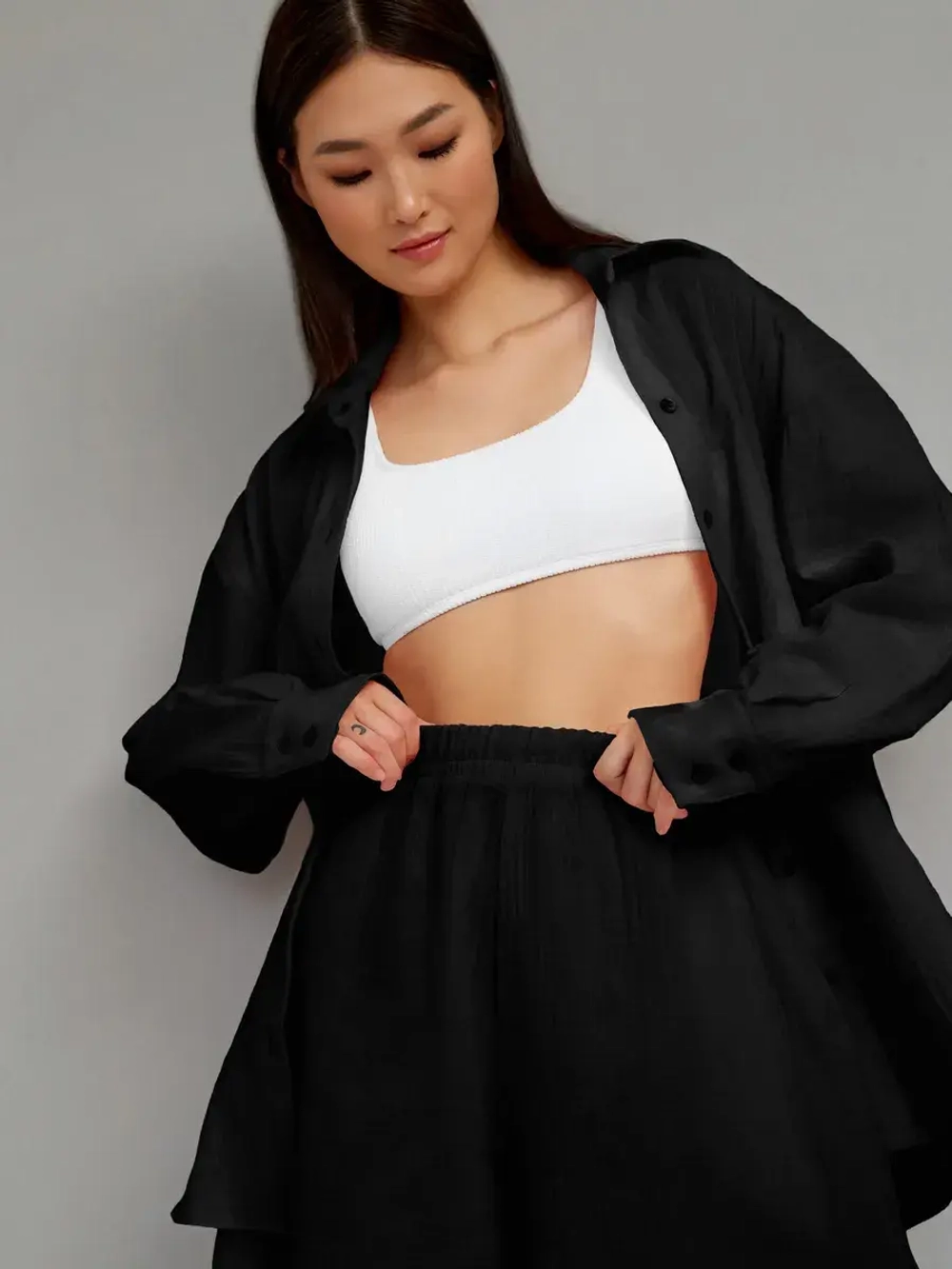 Костюм - пижама с шортами из муслина домашний оверсайз