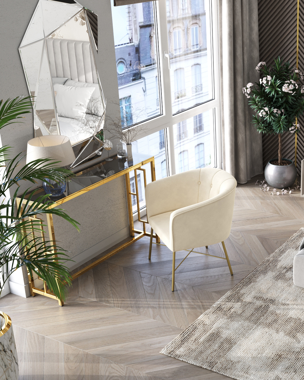 Консоль БРУКЛИН 115*30 золото стекло smoke