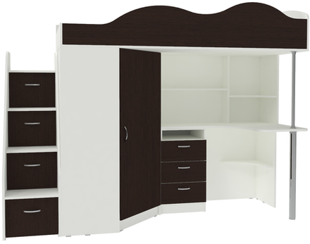 Кровать-чердак КарИВи Пионер Белый  Венге