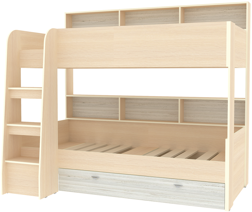 Двухъярусная кровать КарИВи Голден Кидс 1  Дуб Молочный Винтерберг