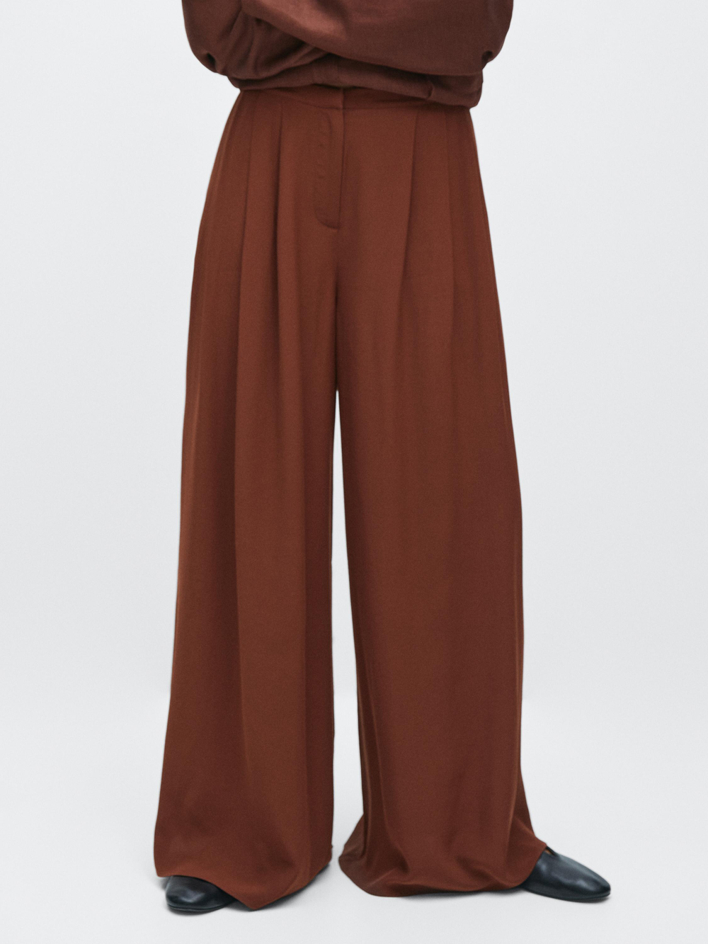 Massimo Dutti Широкие брюки с вытачками и эластичным поясом, оранжевый