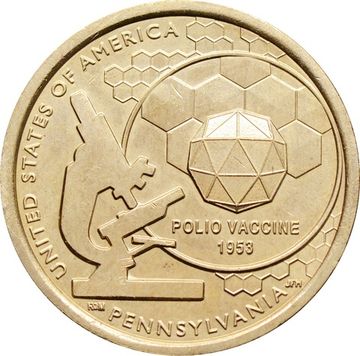 1 доллар 2019 D США «Американские инновации - Пенсильвания. Вакцина против полиомиелита»