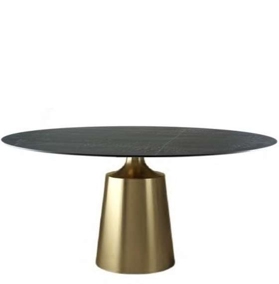 Стол Yoda Ø120, черный керамогранит, золотая ножка