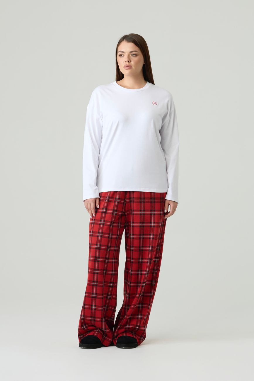 Брюки в клетку, красный