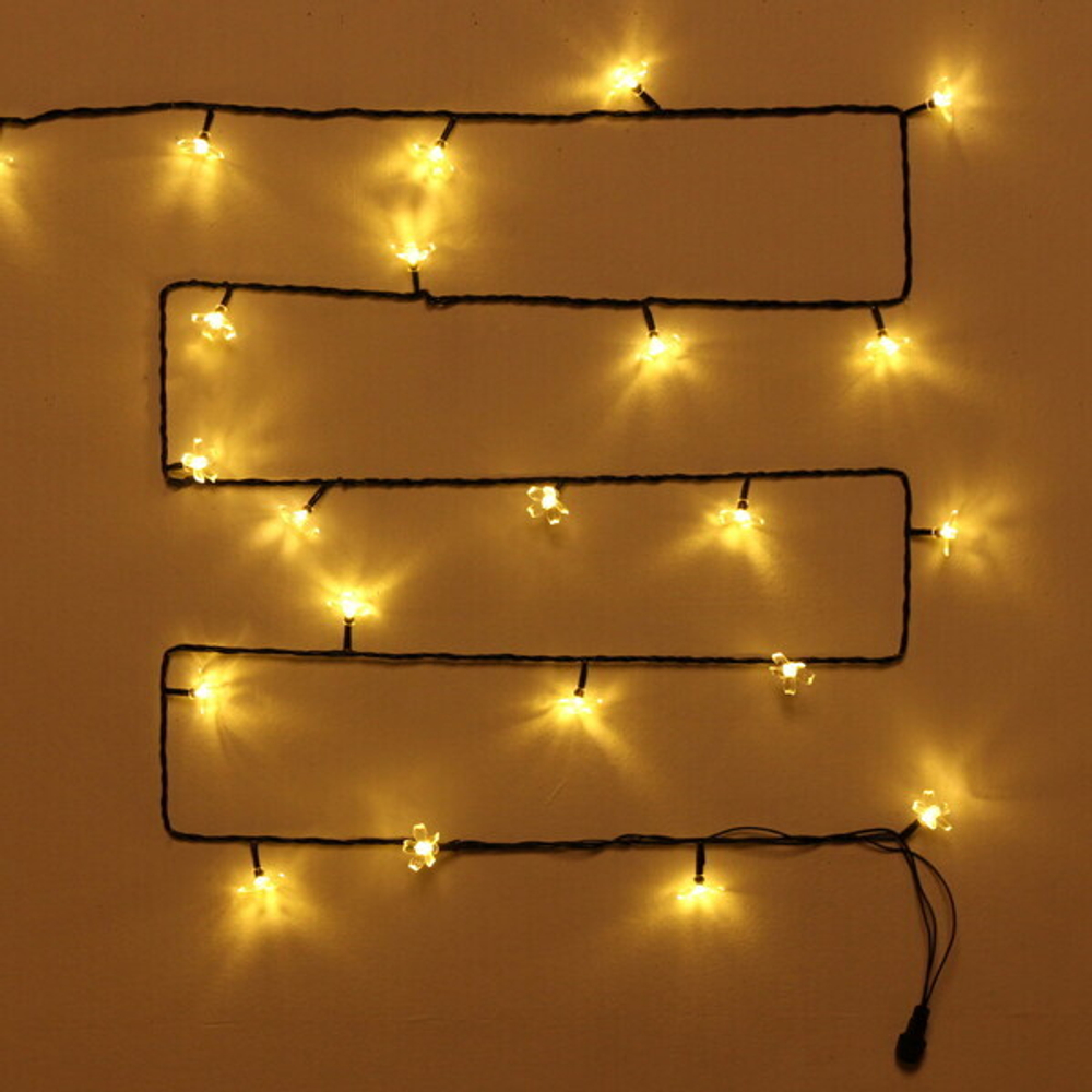 Гирлянда для улицы «Цветок» 7 м 50 ламп LED чёрный провод, 8 реж., IP-55, Теплый белый (возможность соединения), 220V