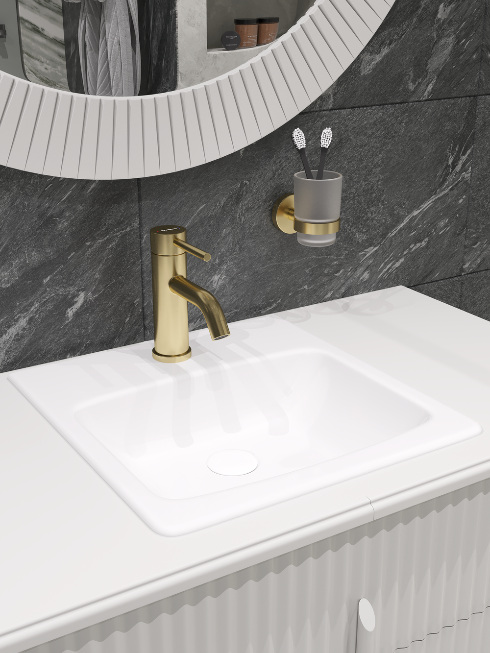 Смеситель для раковины STWORKI Киркенес S45010GM матовое золото