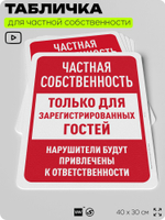 Табличка для частной территории "Частная собственность, только для зарегистрированных гостей", на дом, для участка, организаций, предупреждающая, 40х30 см, Silver Plane x Айдентика Технолоджи