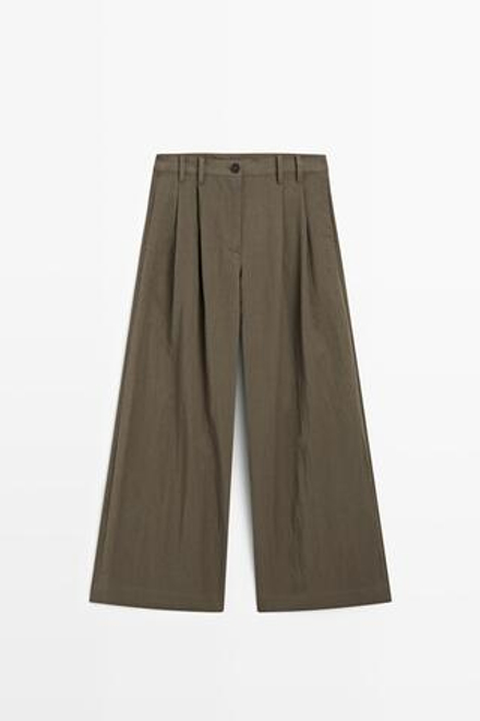 Massimo Dutti Широкие брюки из высокотехнологичной ткани со складками, кротово-коричневый