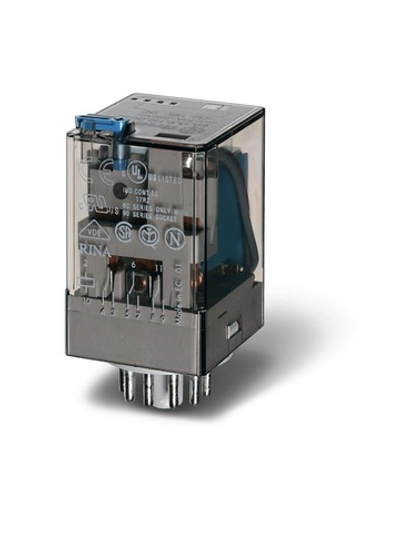 Реле универсальное электромеханич. монтаж в розетку 11-штырьковый разъем 3CO 10А AgNi 230В AC RTI опции: кнопка тест + мех. индикатор FINDER 601382300040