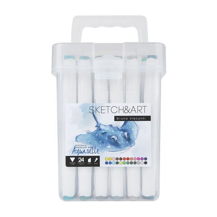 Набор маркеров акварельных  24цв. кистевидн./клиновидн. Sketch and Art. двусторон., 1-7мм