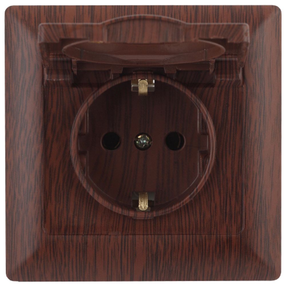 Розетка Intro Solo 4-203-10 с заземлением 2P+E Schuko с крышкой 16А-250В IP20 СУ венге