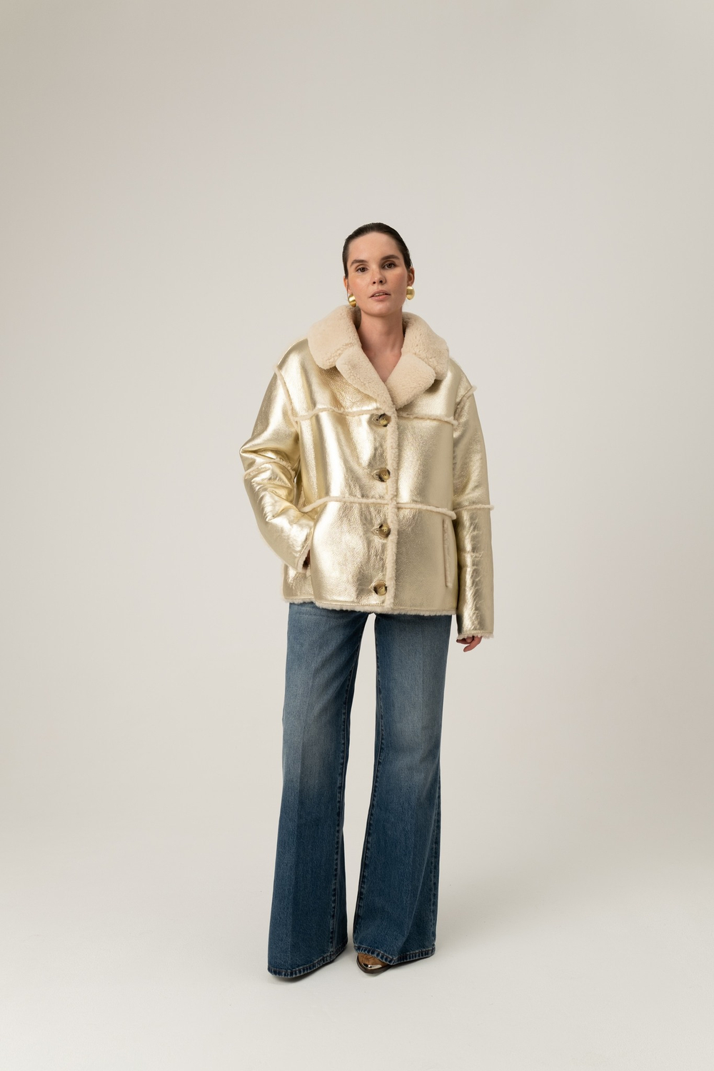 Двусторонняя золотая шуба-дублёнка