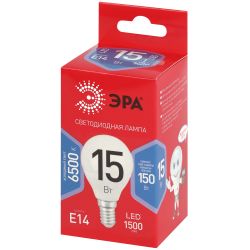 Лампа светодиодная ЭРА RED LINE LED P45-15W-865-E14 R 15Вт шар холодный дневной свет E14 | Лампы cветодиодные Шар (G/P)