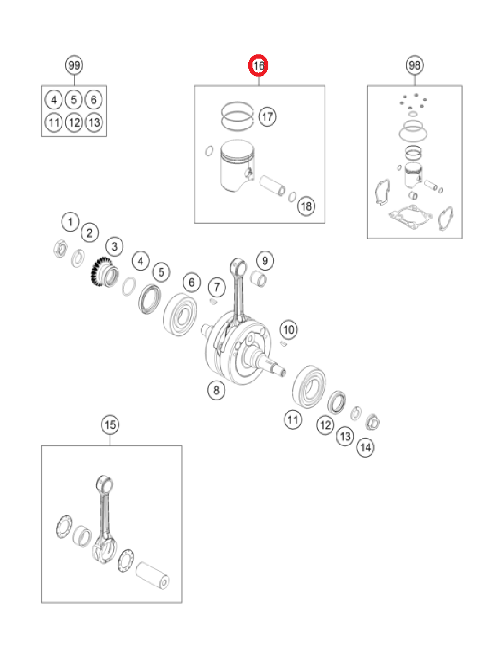 Поршень II KTM, HQV, GASGAS MC-125 к-кт