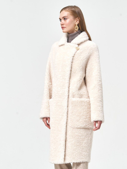 Шуба женская из шерсти мериноса чебурашка тедди, белая, SilverFox