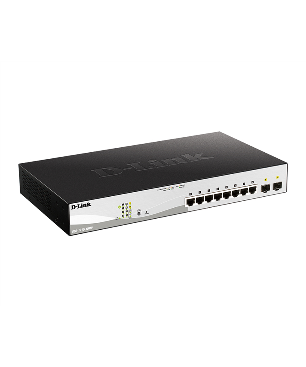 D-Link PROJ Smart L2 Switch 8х1000Base-T PoE, 2х1000Base-X SFP, PoE Budget 130W, Compact CLI