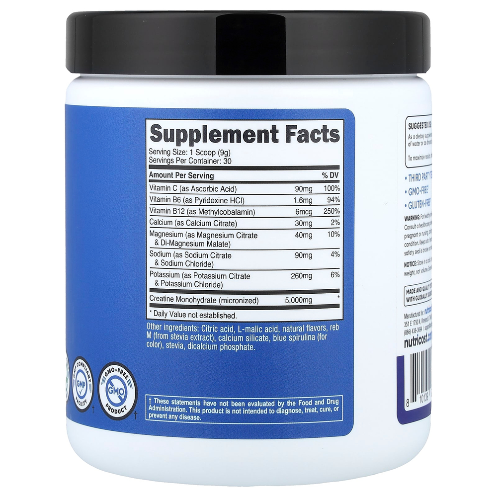 Nutricost, Performance, креатин и увлажнение, со вкусом голубой малины, 261 г (9,3 унции)