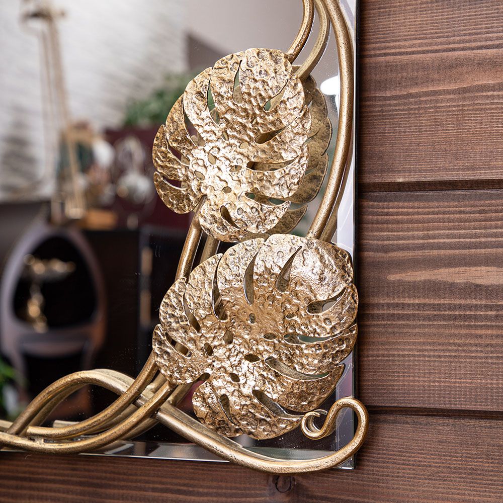 Зеркало настенное Monstera Deliciosa (Монстера) прямоугольное 80х60 Бронза