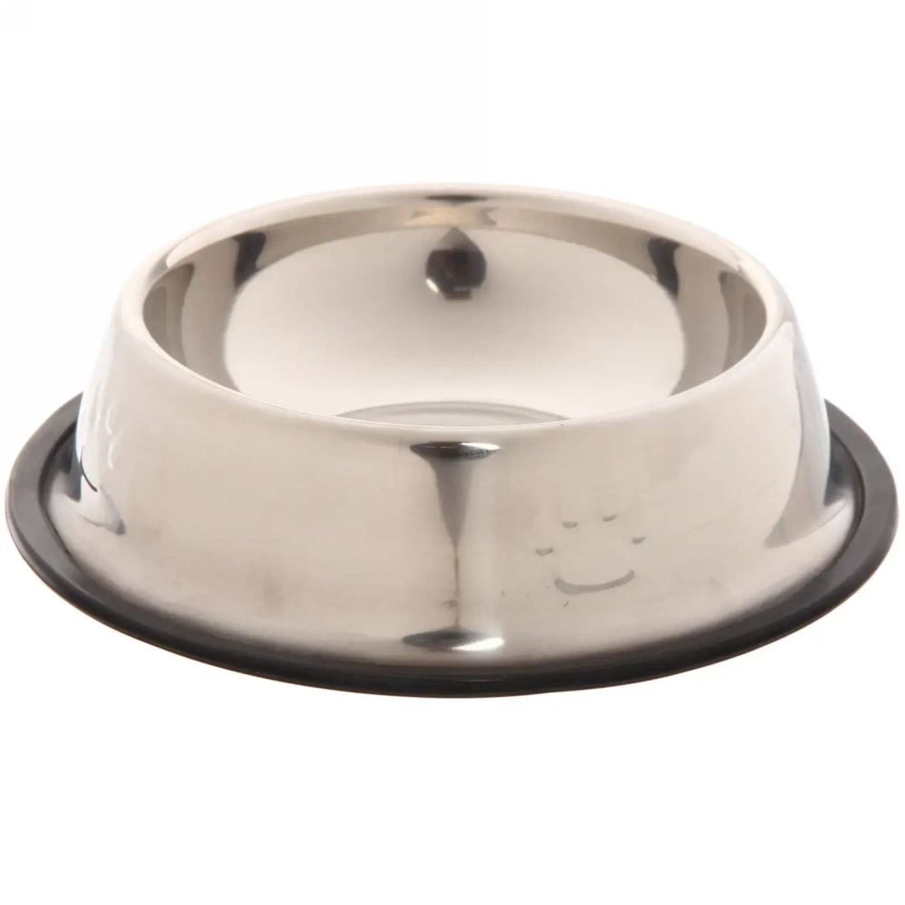 Миска металлическая для животных «ЛАПКИ», чёрный пластиковый ободок, размер М, 17,5*5см/270мл✦