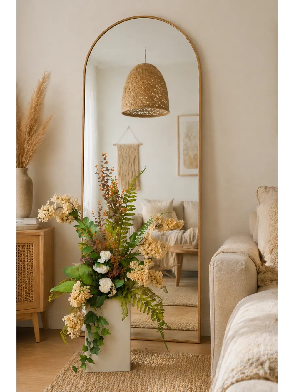 Напольная композиция из искусственных растений и цветов