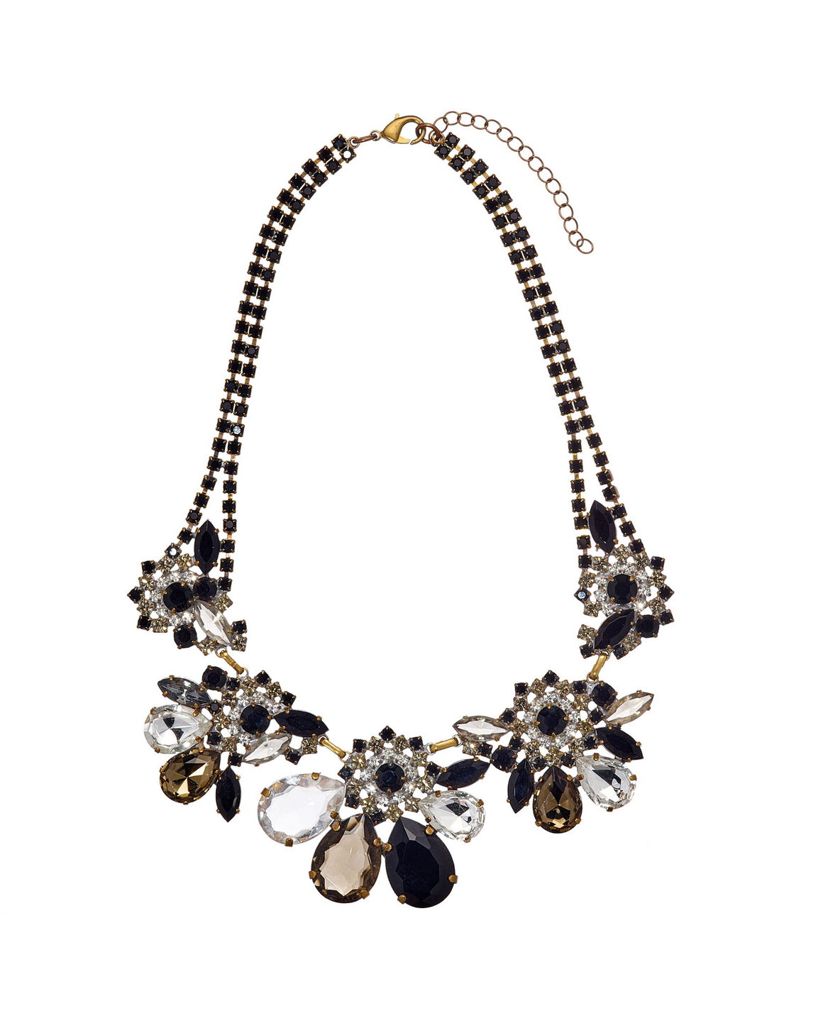 Колье-винтажное, каплевидные черные цирконы