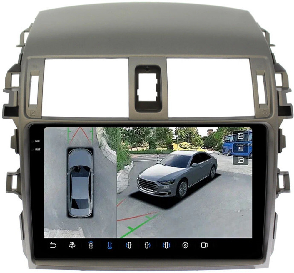 Магнитола для Toyota Corolla 150 2006-2013 (рамка тип 2) - FarCar BX063-2M-360 монитор 9.5" 2K QLED на Android 13, 6Гб+128Гб, CarPlay, 4G SIM-слот, 4 камеры в комплекте